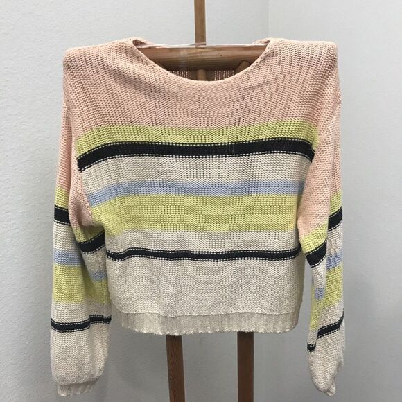 Billabong Sweater Striped Slouchy Fit Cotton Pullover Women M Long Sleeve - Picture 2 of 13